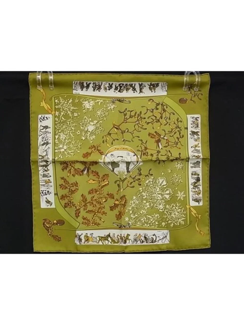 Hermes Neige D'antan Last Year's Carre 45 Petit Gavroche 100% Silk Scarf Green - Picture 1 of 5
